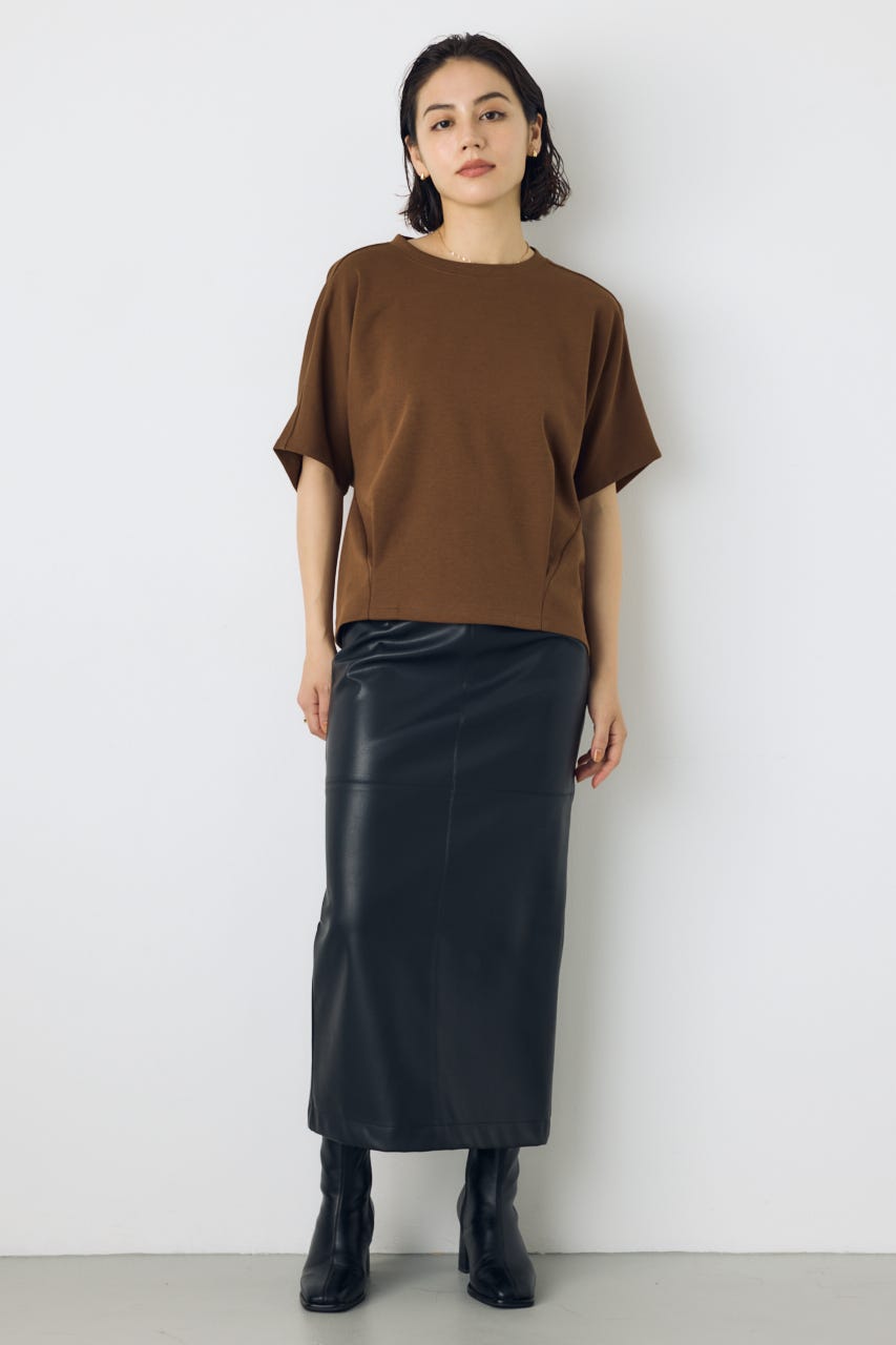 【AW先行アイテム】フェイクレザー/スエードパネル切替タイトスカート BLK M