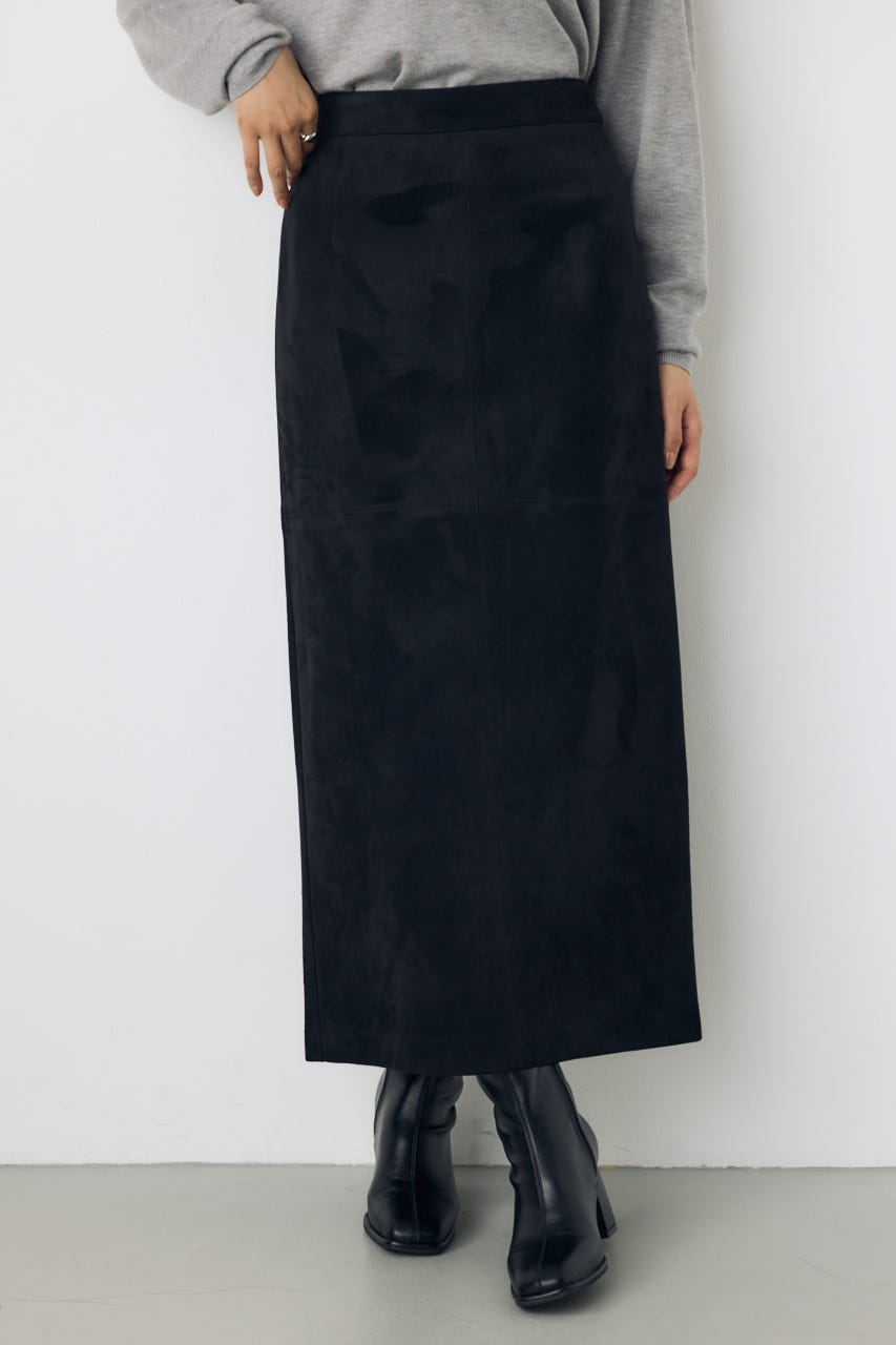 【AW先行アイテム】フェイクレザー/スエードパネル切替タイトスカート M/BLK M