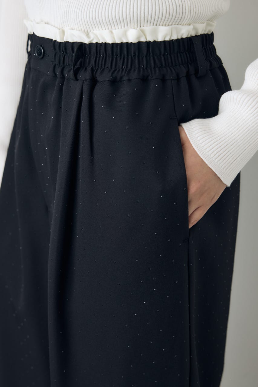 ダブルウエストラインストーンワイドパンツ BLK S