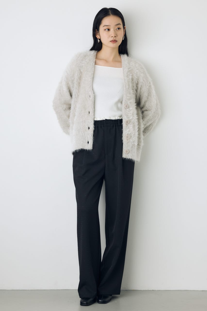 ダブルウエストラインストーンワイドパンツ BLK S