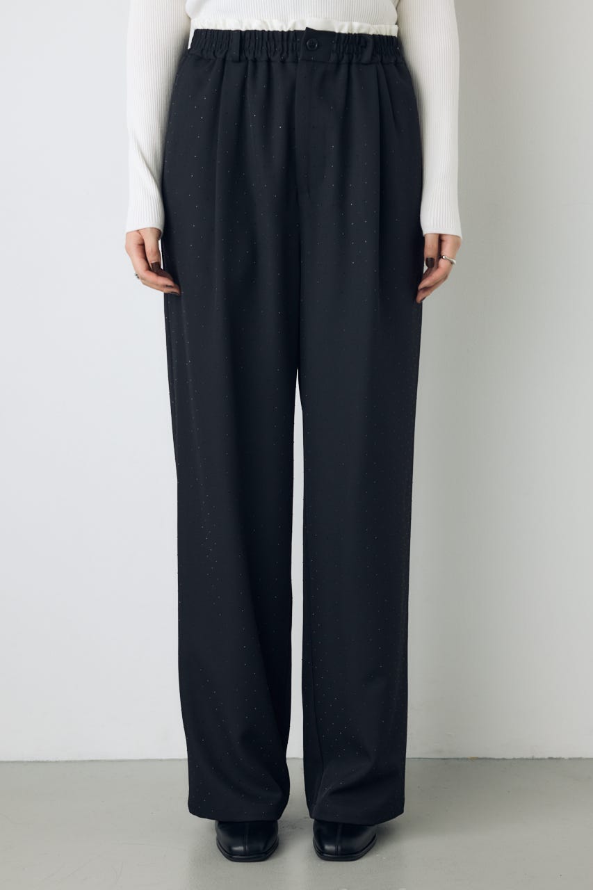 ダブルウエストラインストーンワイドパンツ BLK S