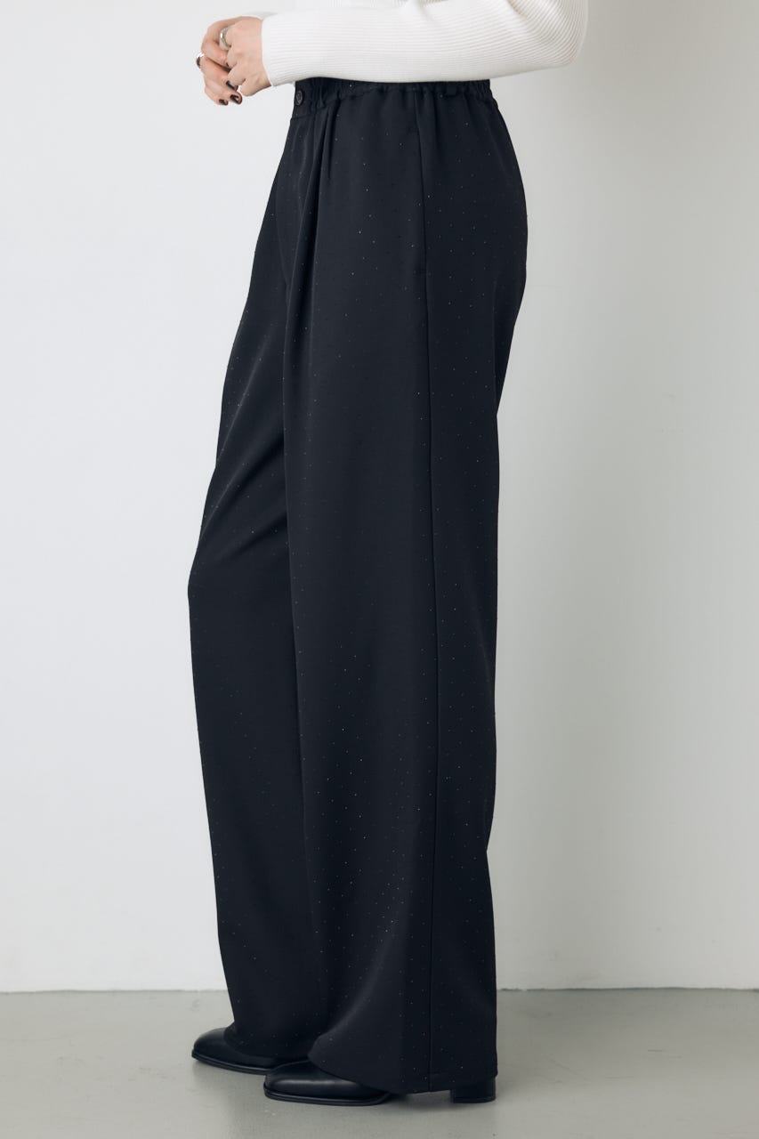 ダブルウエストラインストーンワイドパンツ BLK S