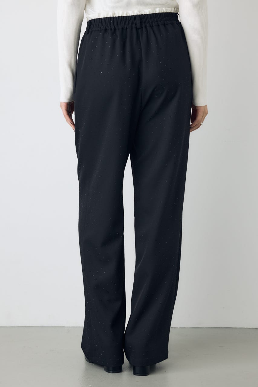 ダブルウエストラインストーンワイドパンツ BLK S