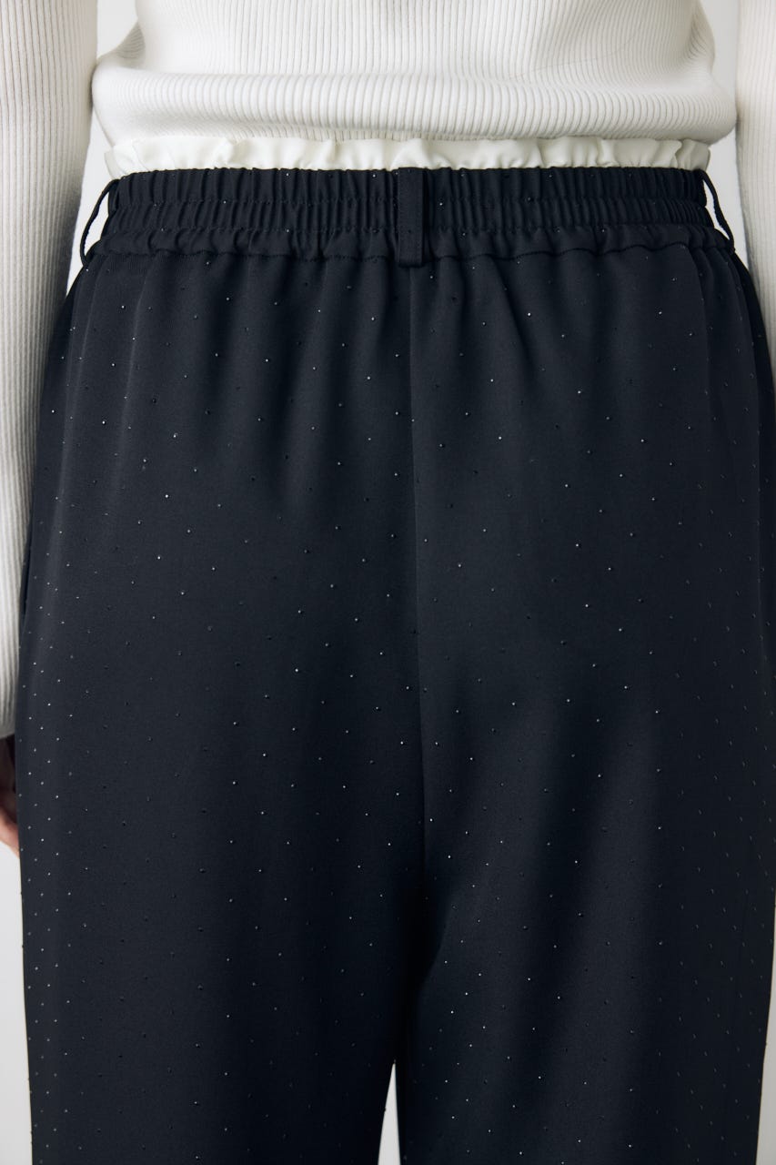 ダブルウエストラインストーンワイドパンツ BLK S