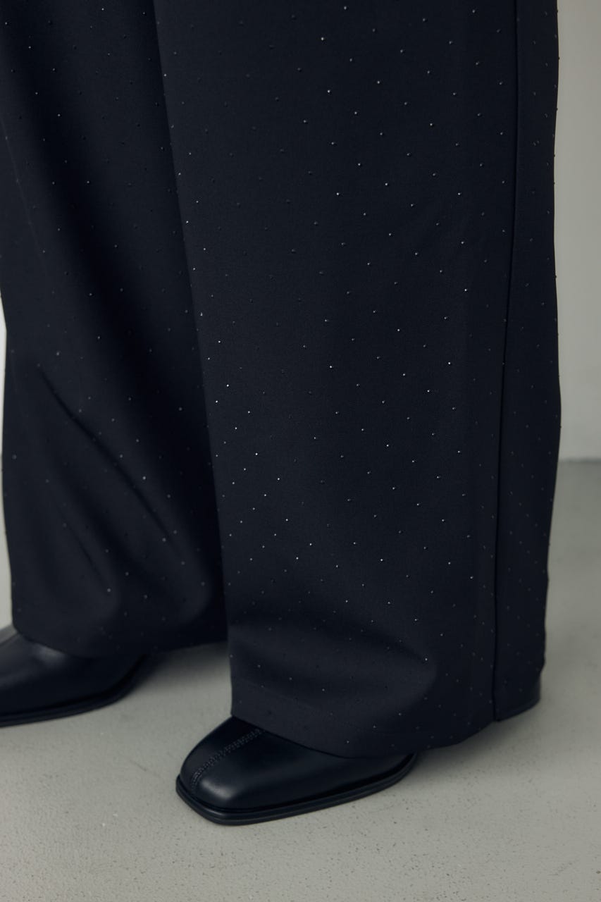 ダブルウエストラインストーンワイドパンツ BLK S
