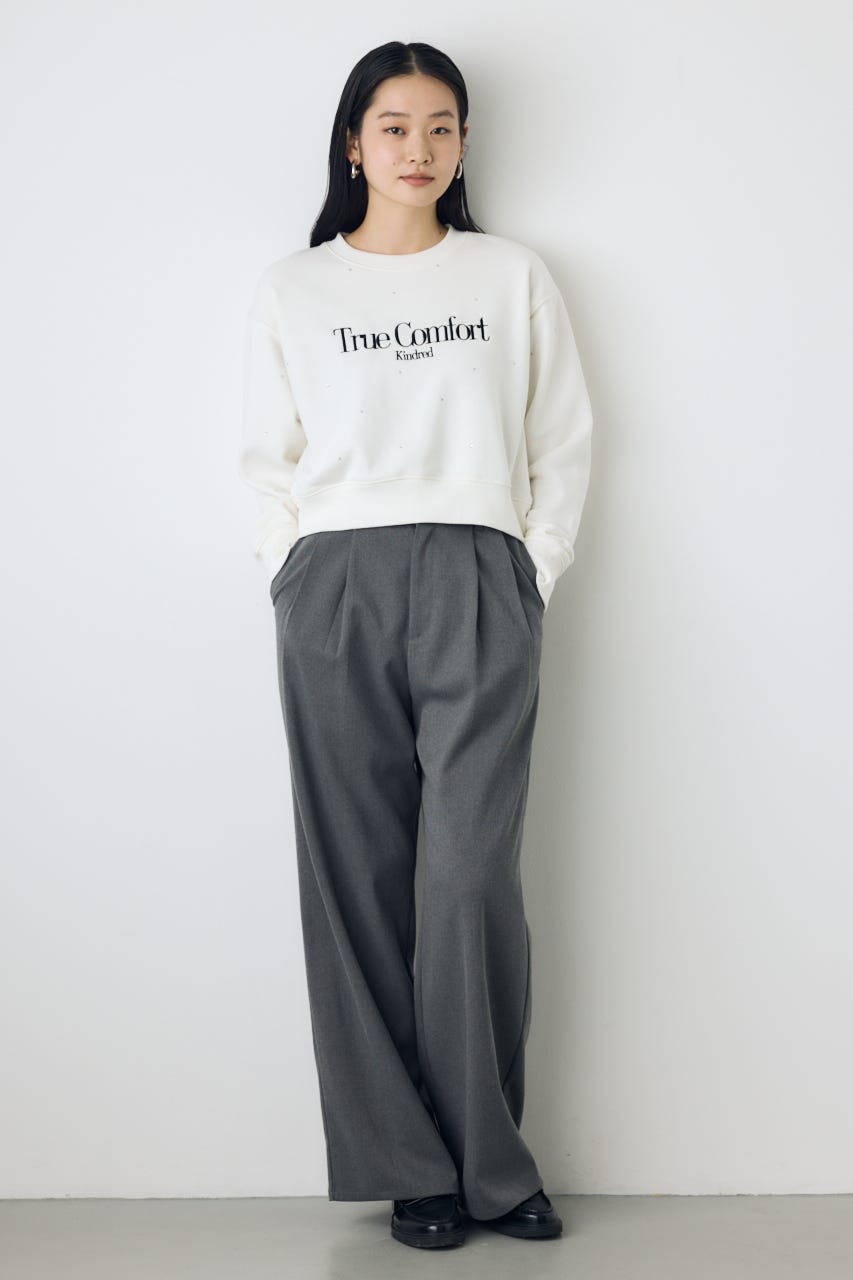 ダブルウエストラインストーンワイドパンツ GRY S