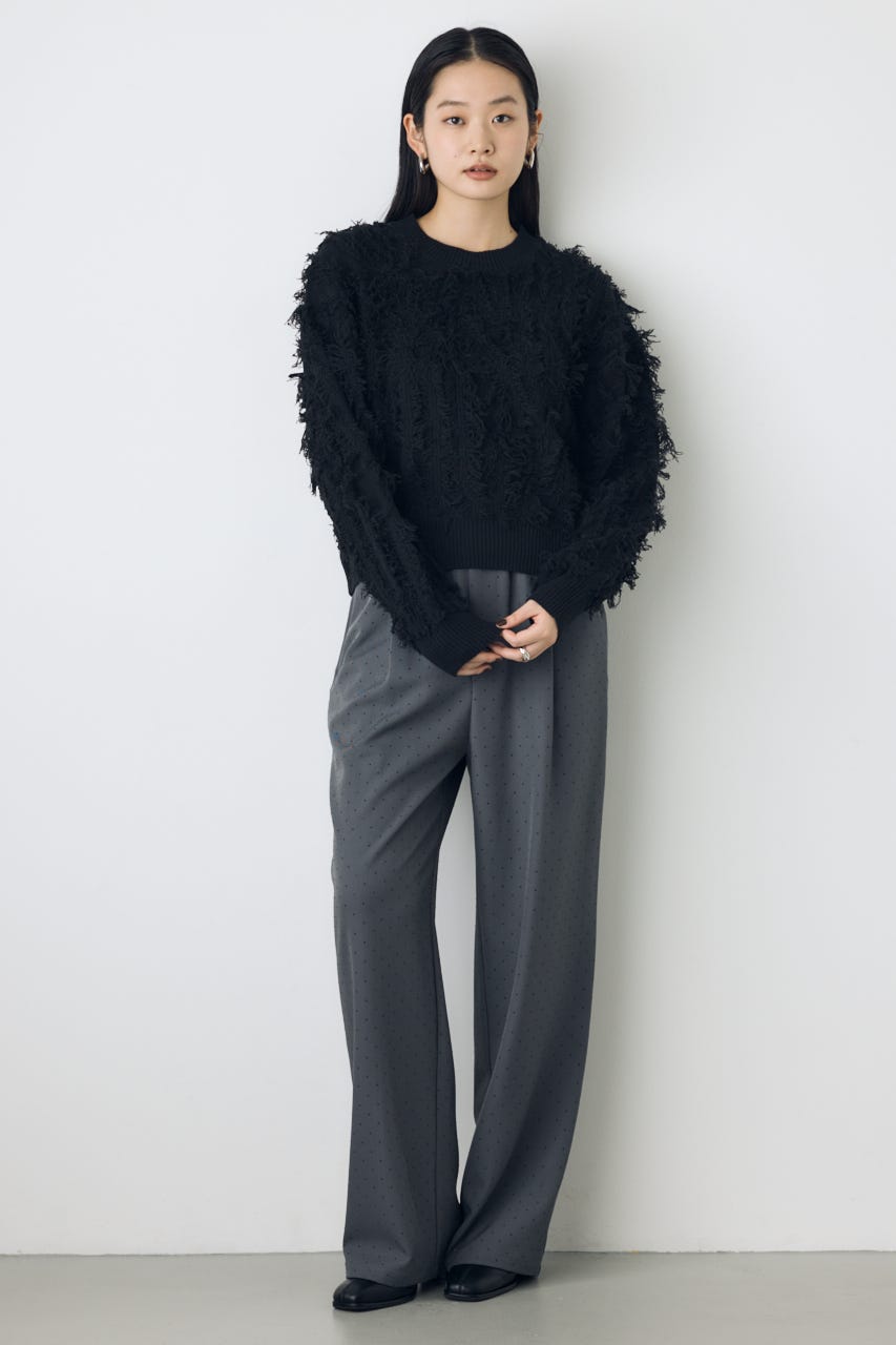 ダブルウエストラインストーンワイドパンツ GRY S