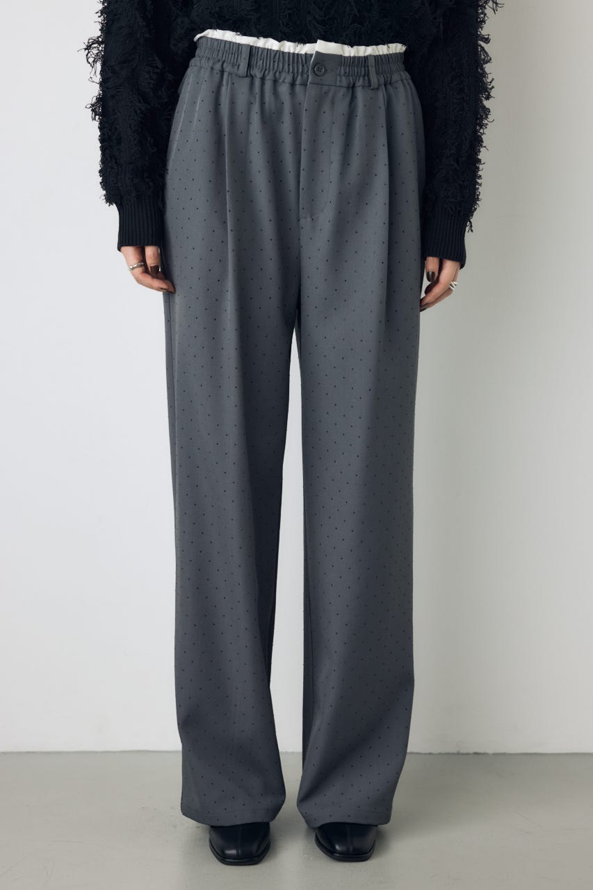 ダブルウエストラインストーンワイドパンツ GRY S