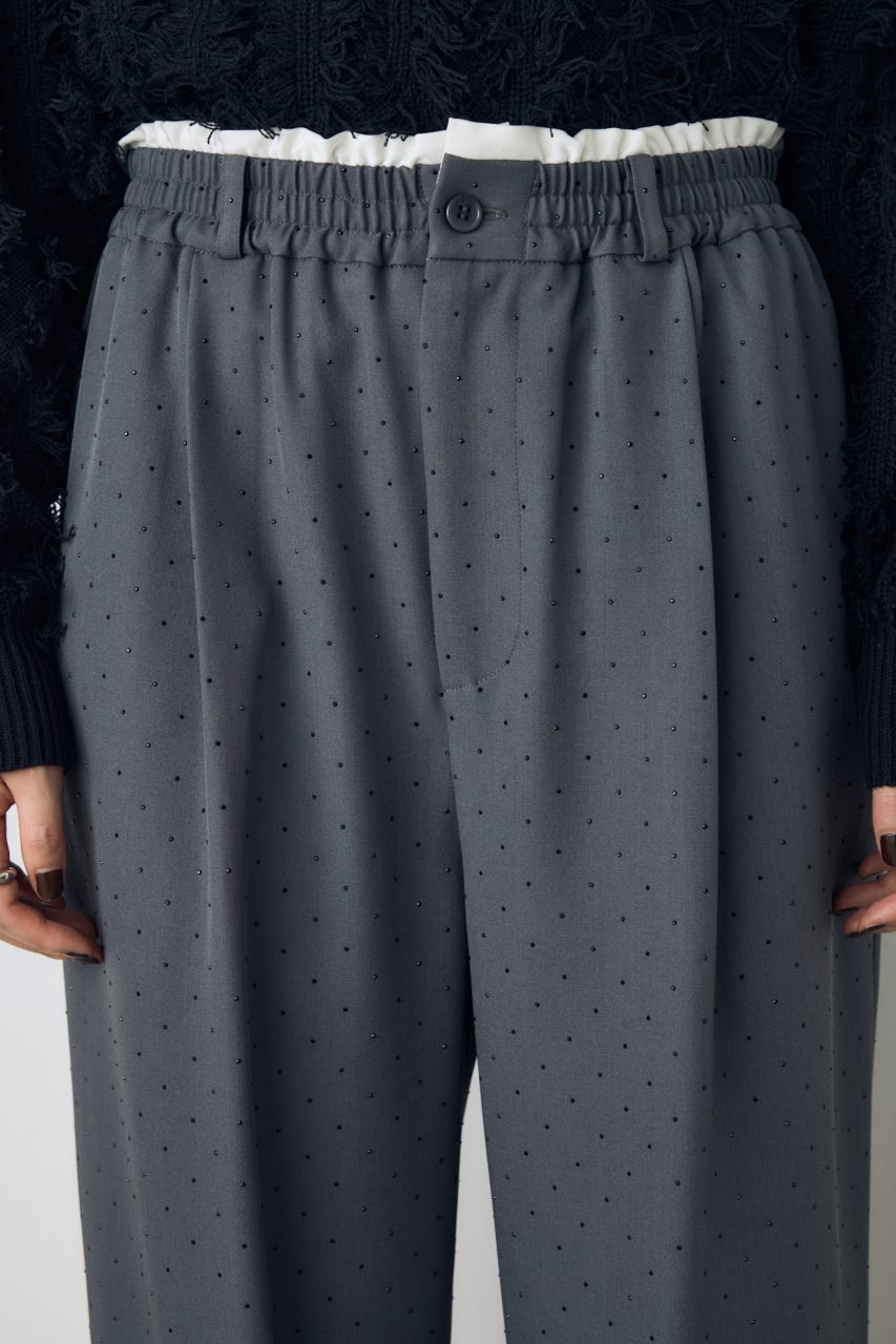 ダブルウエストラインストーンワイドパンツ GRY S