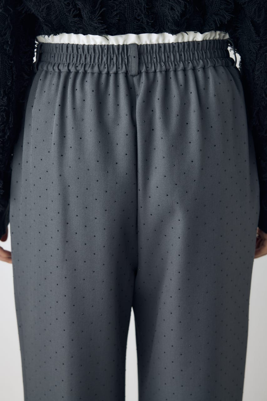 ダブルウエストラインストーンワイドパンツ GRY S