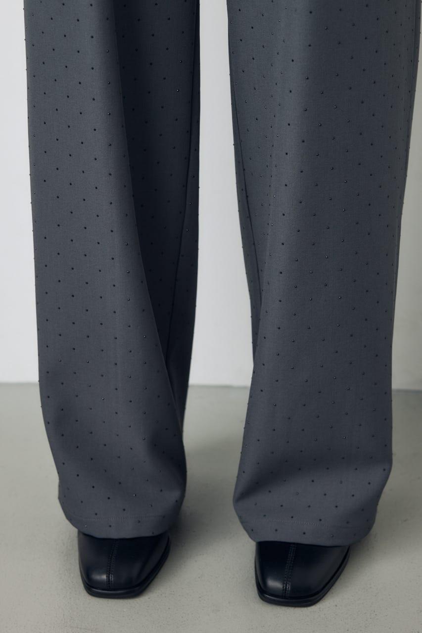 ダブルウエストラインストーンワイドパンツ GRY S