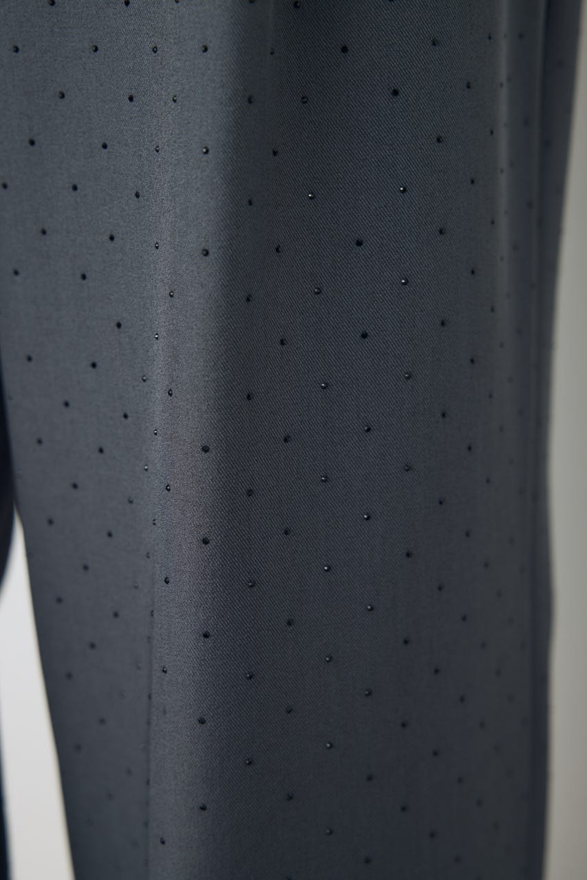 ダブルウエストラインストーンワイドパンツ GRY S