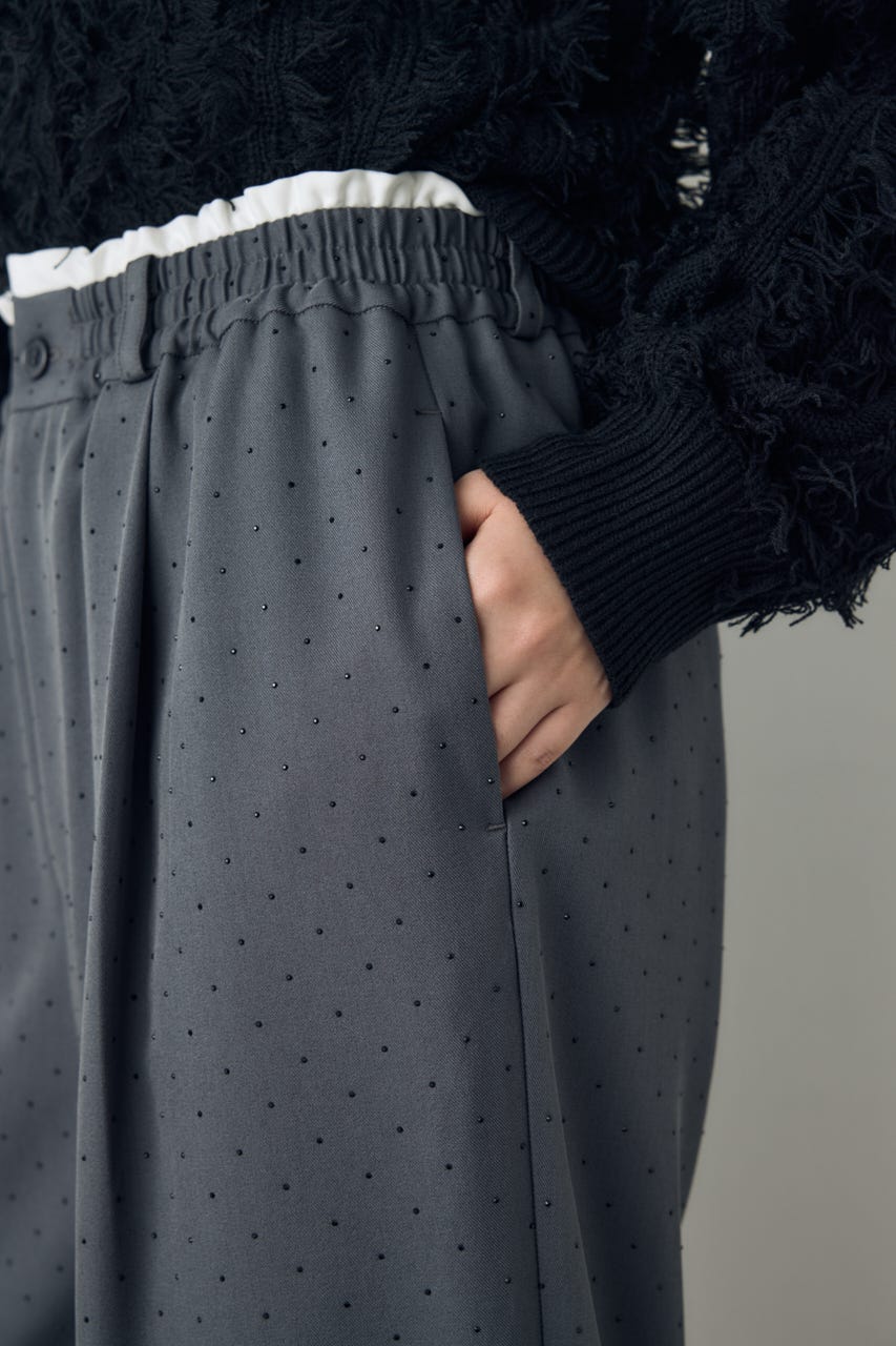 ダブルウエストラインストーンワイドパンツ GRY S