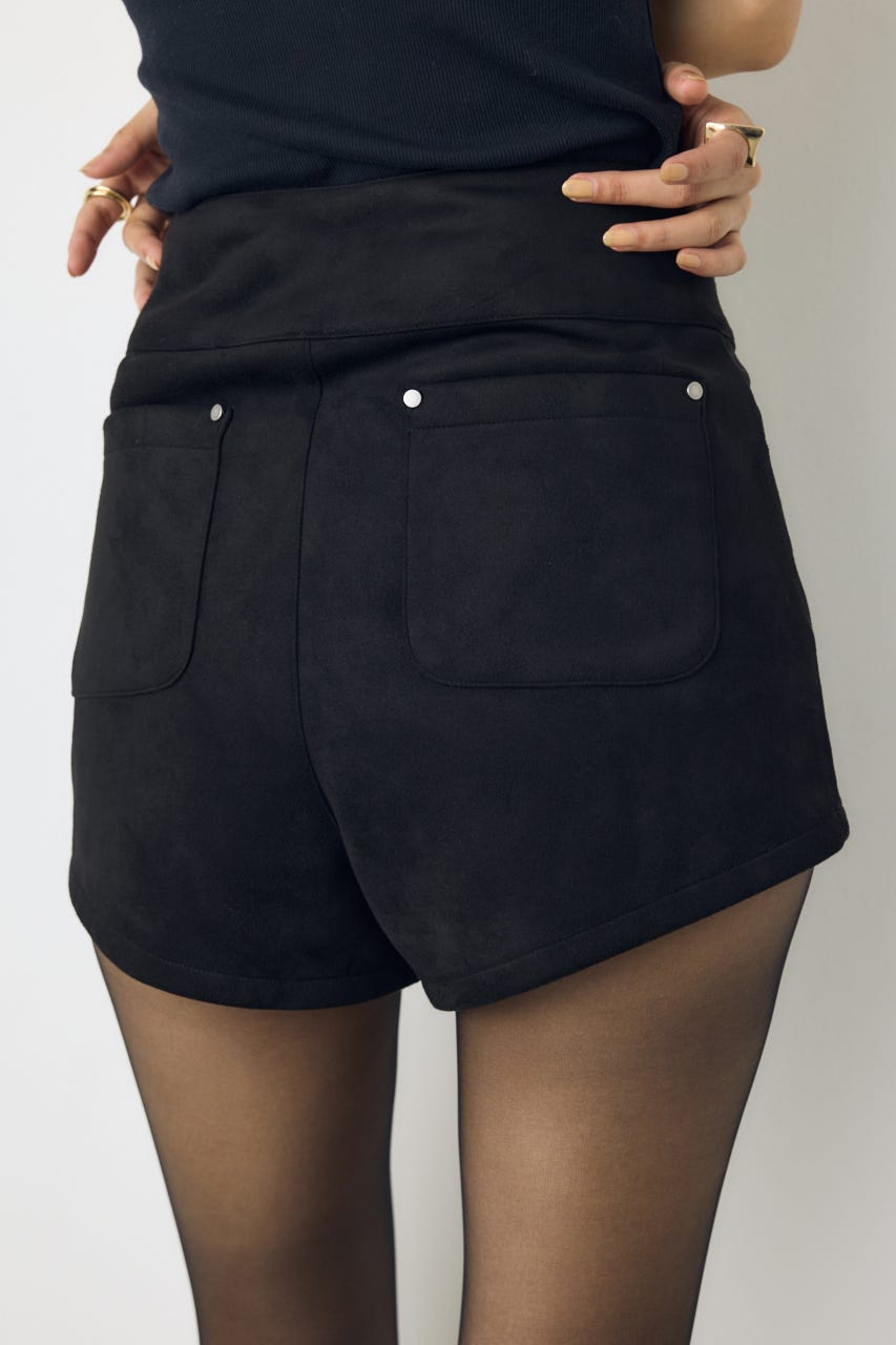フェイクスエードハイウエストボタンショートパンツ BLK M