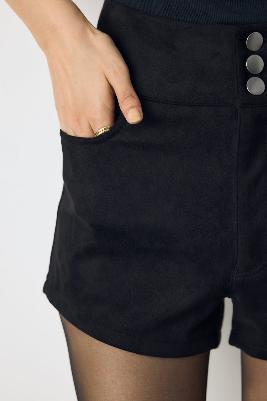 フェイクスエードハイウエストボタンショートパンツ BLK M