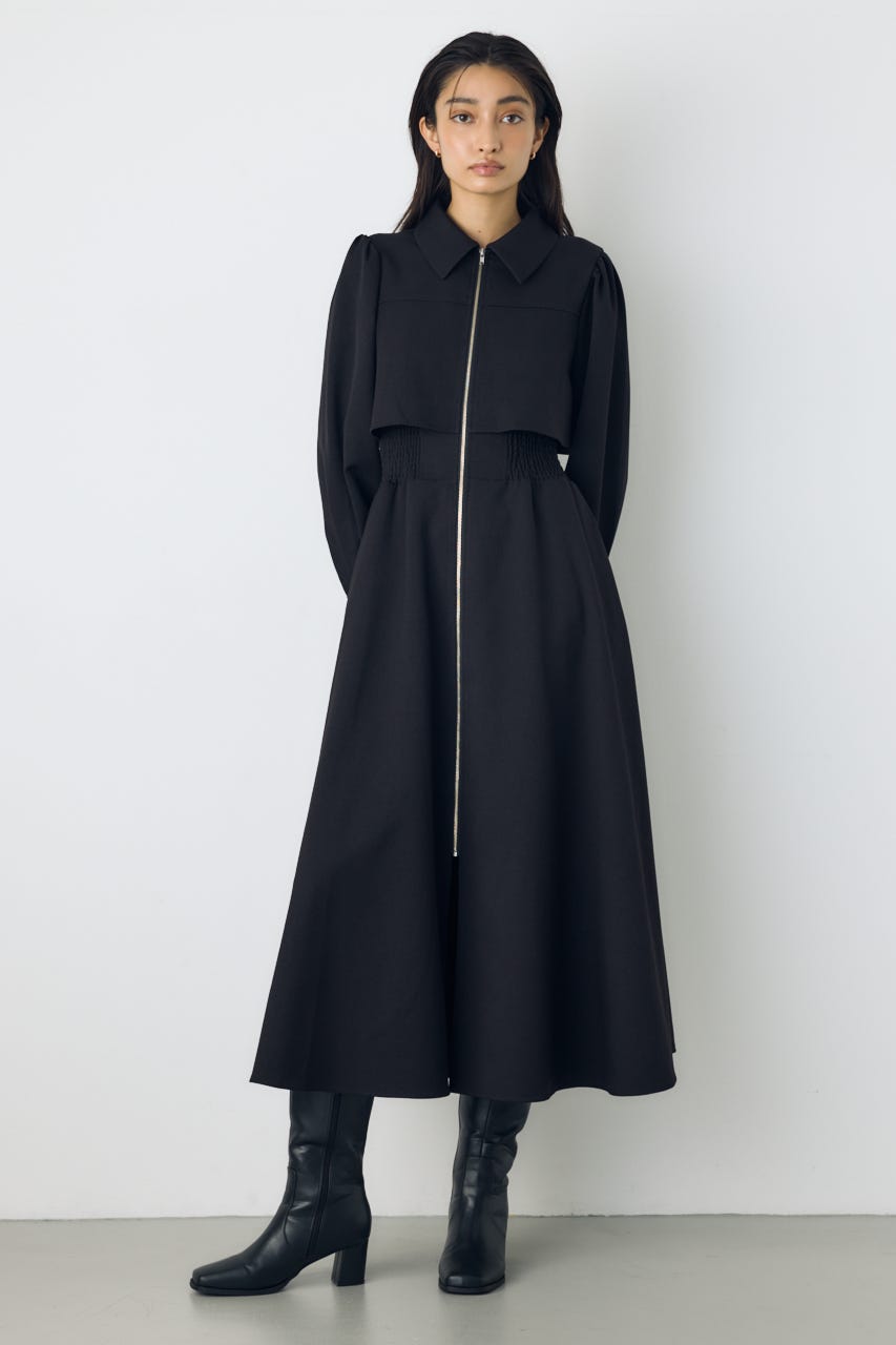 【着丈バリエ】ジップフレアワンピース BLK M