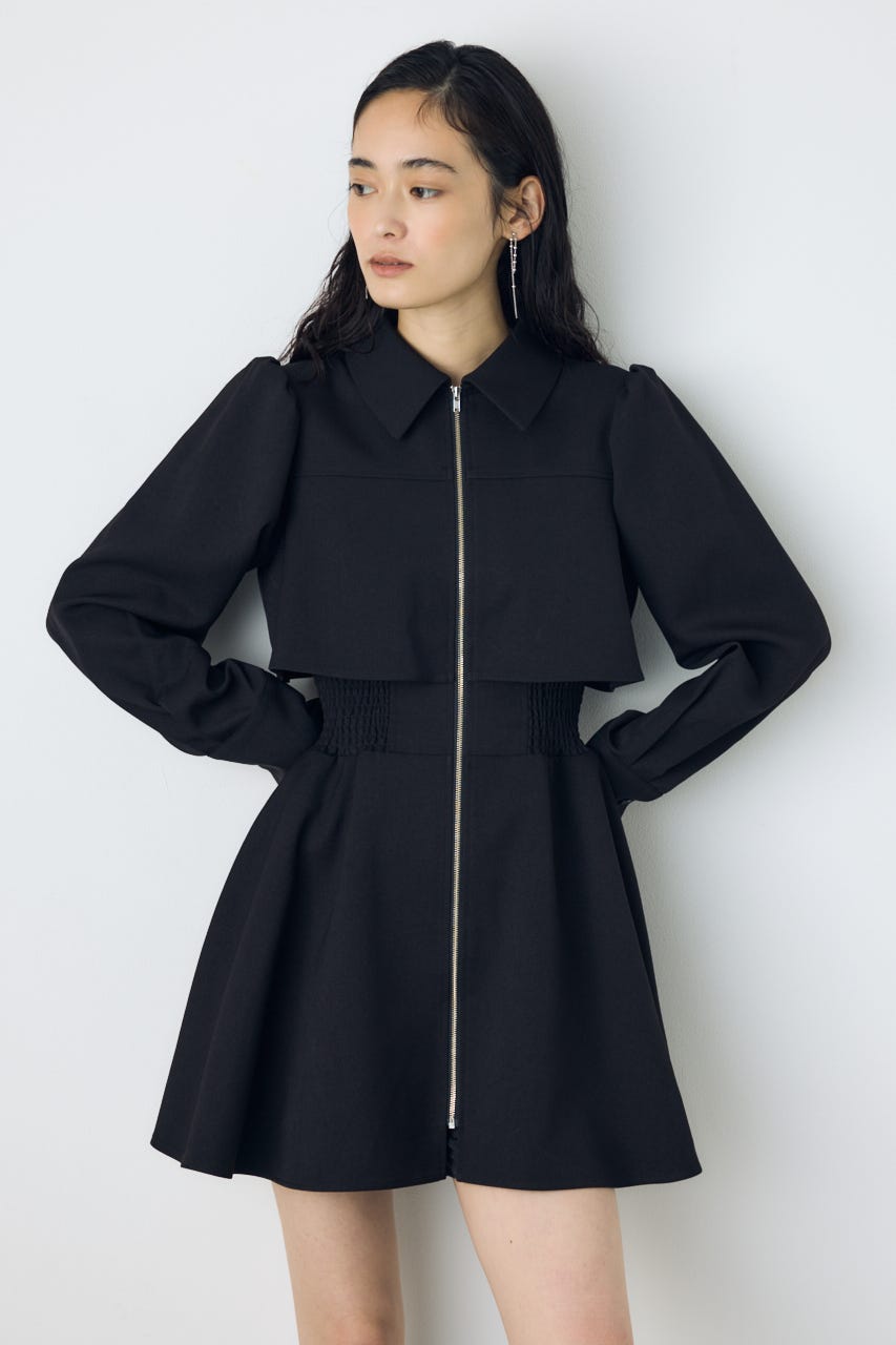 【着丈バリエ】ジップフレアワンピース BLK M