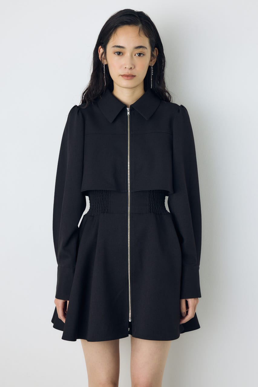 【着丈バリエ】ジップフレアワンピース BLK M