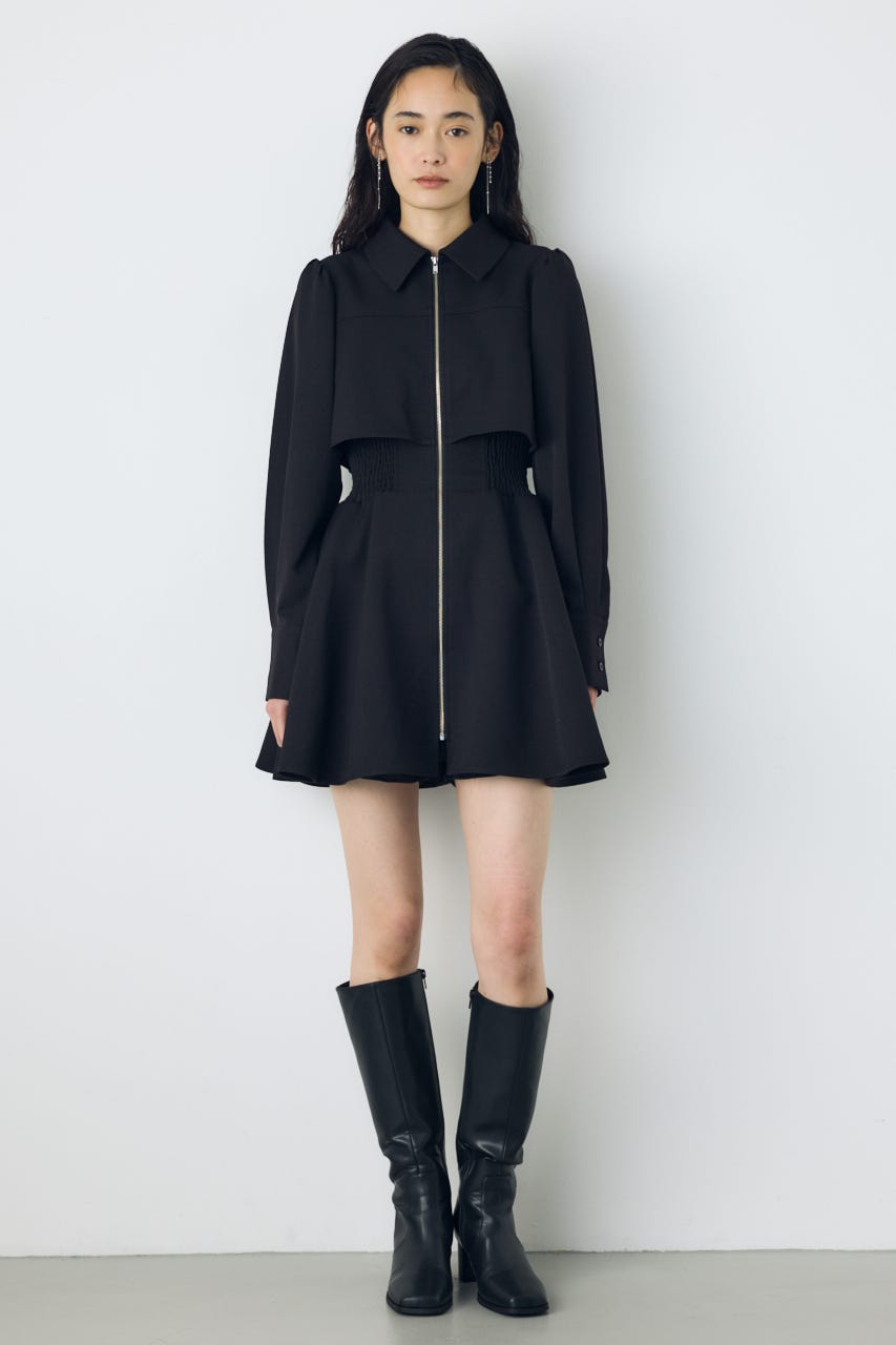 【着丈バリエ】ジップフレアワンピース BLK M