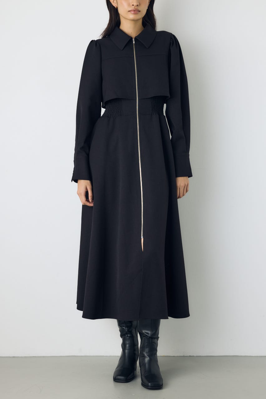 【着丈バリエ】ジップフレアワンピース BLK M