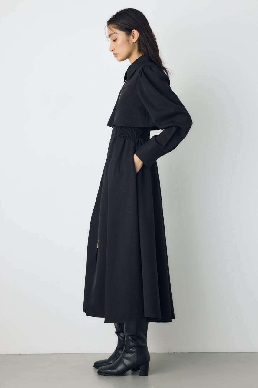 【着丈バリエ】ジップフレアワンピース BLK M