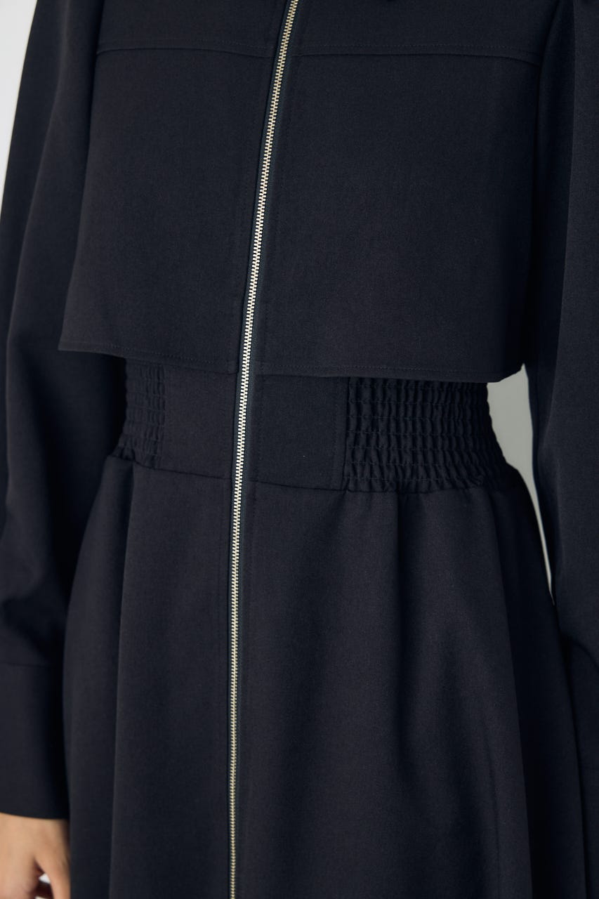 【着丈バリエ】ジップフレアワンピース BLK M