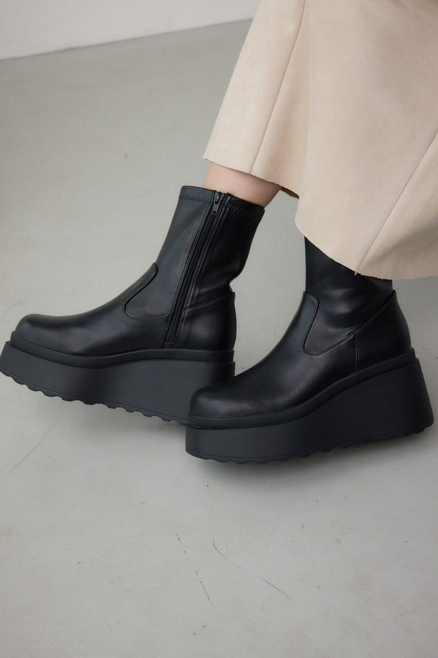 【AW先行アイテム】ウェッジソールストレッチショートブーツ BLK M