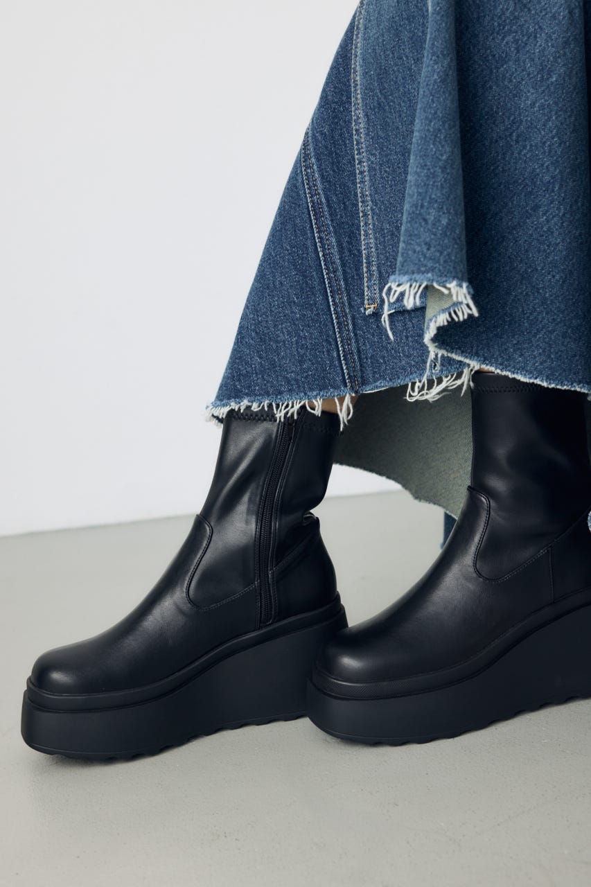 【AW先行アイテム】ウェッジソールストレッチショートブーツ BLK M