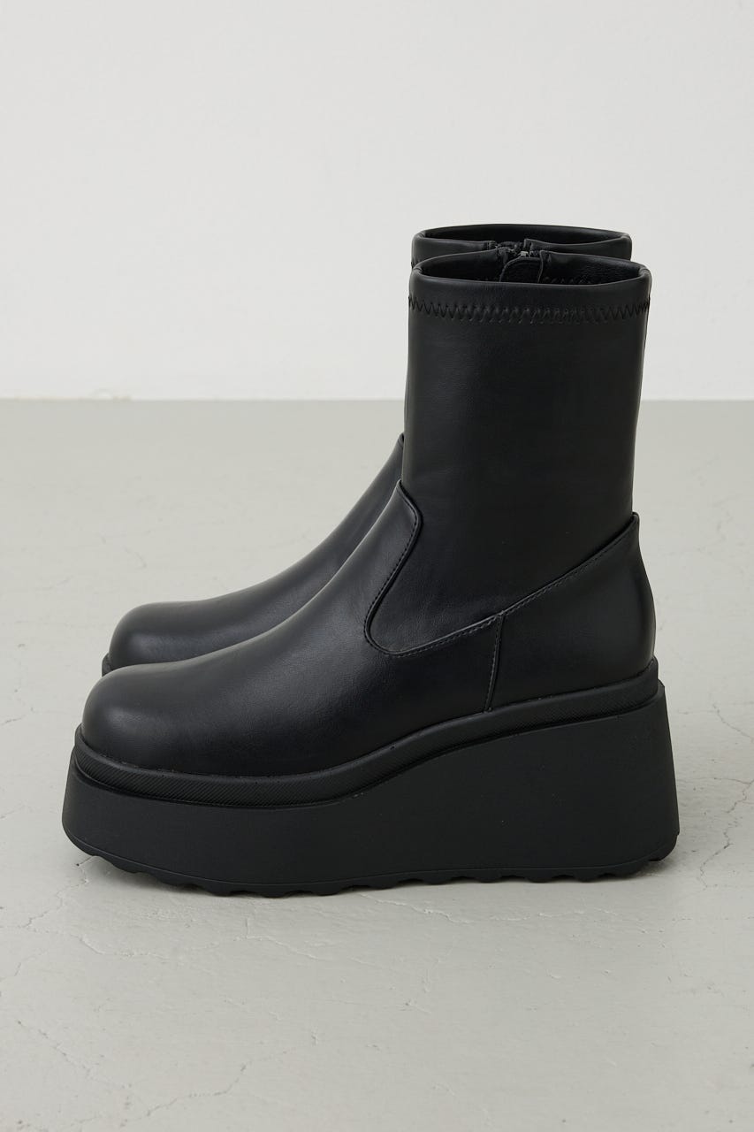 【AW先行アイテム】ウェッジソールストレッチショートブーツ BLK M