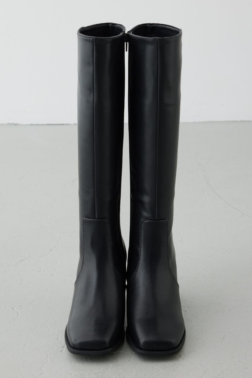 スクエアトゥヒールロングブーツ BLK L