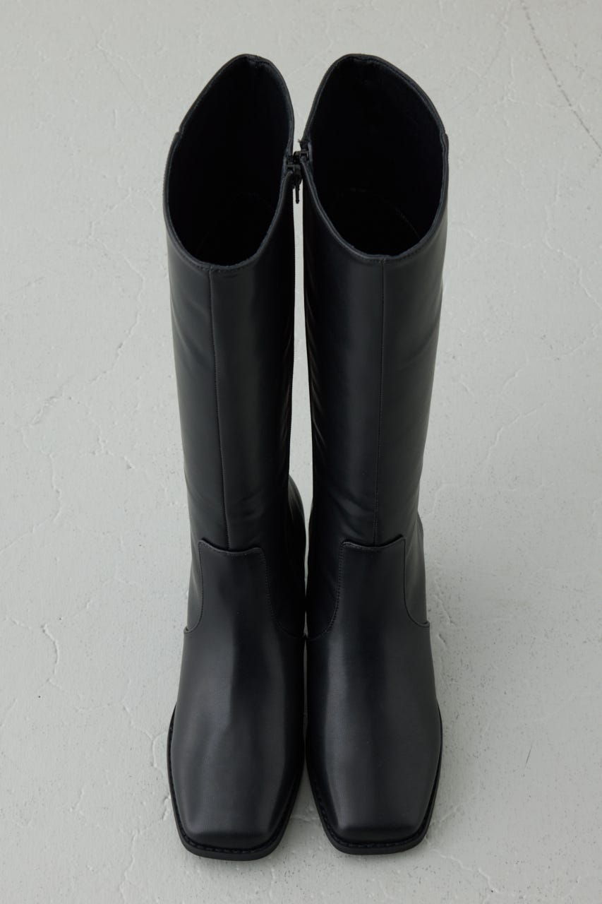 スクエアトゥヒールロングブーツ BLK L