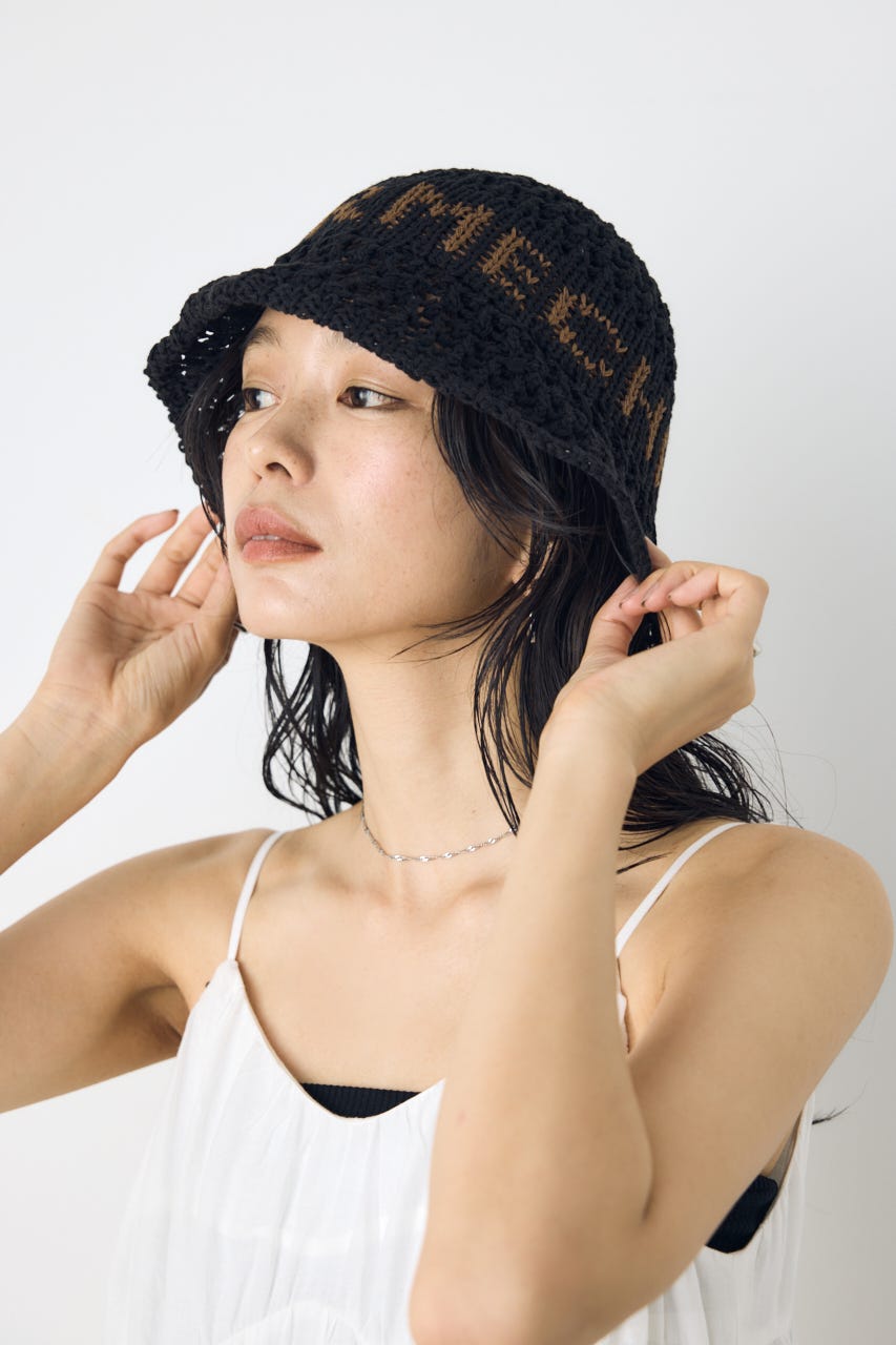 オープンワークニッティングロゴハット BLK FREE
