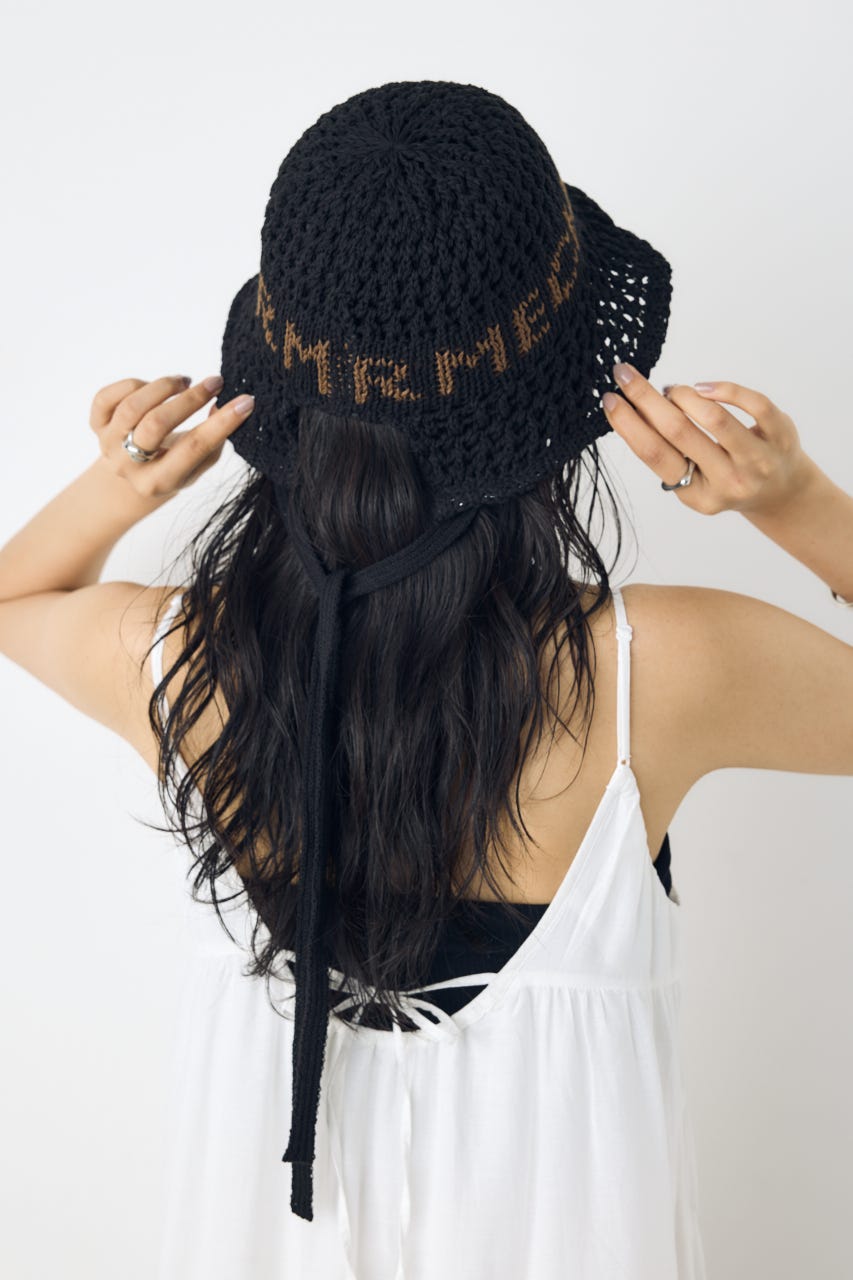 オープンワークニッティングロゴハット BLK FREE