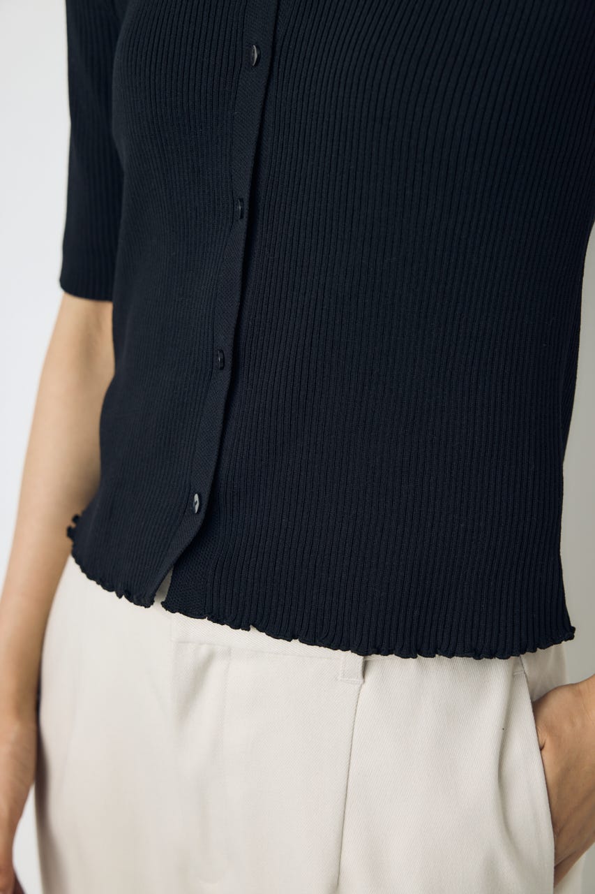 ネックレース5分袖ニットトップス BLK FREE