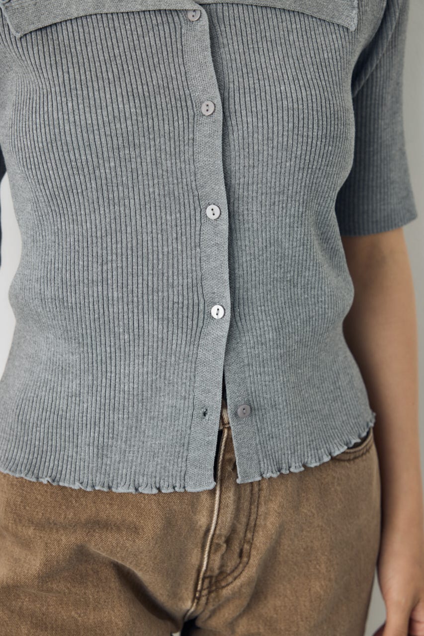 ネックレース5分袖ニットトップス T.GRY FREE