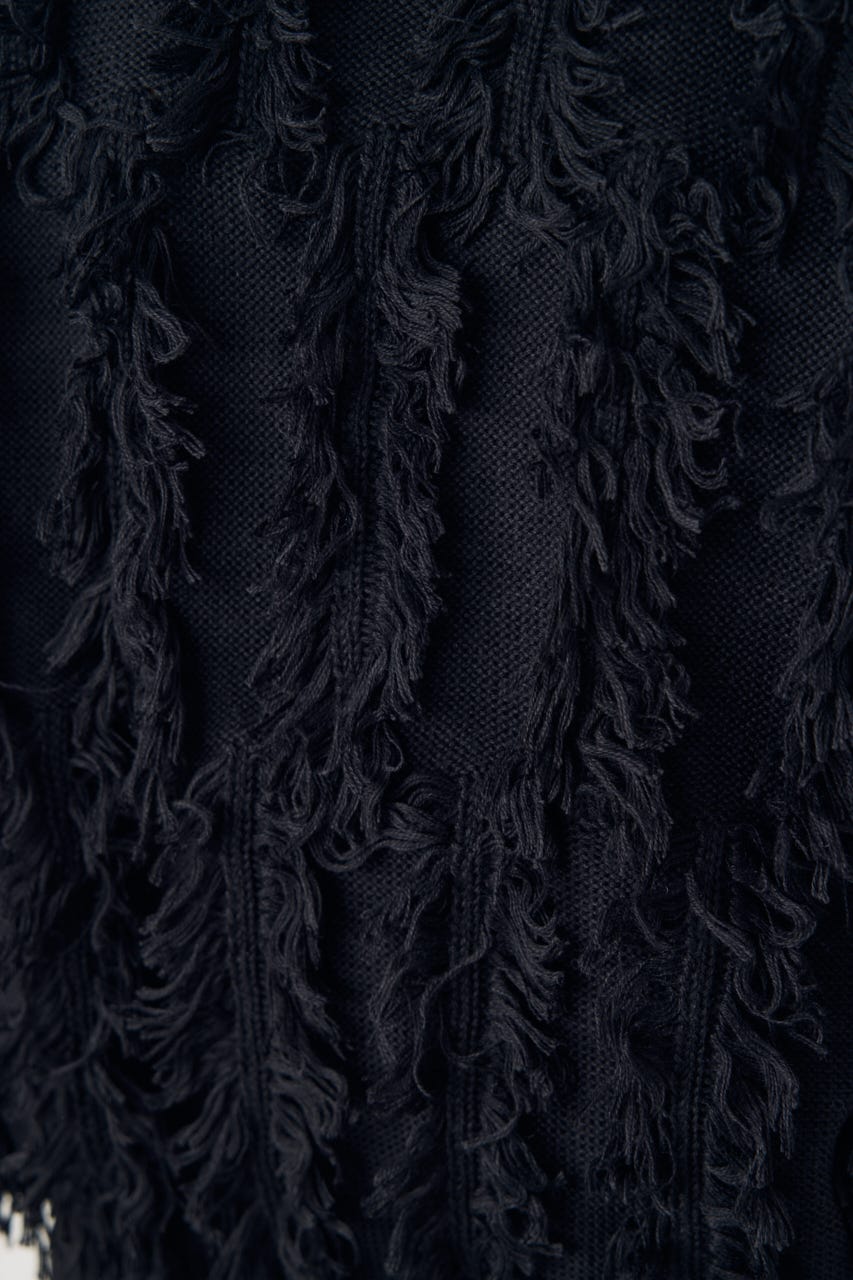 フリンジデザイン5分袖ニットトップス BLK FREE