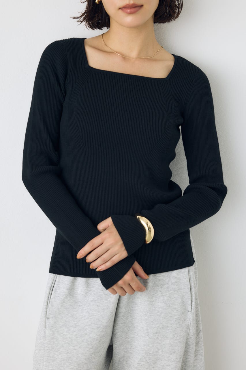 【AW先行アイテム】スクエアネックリブニット BLK M