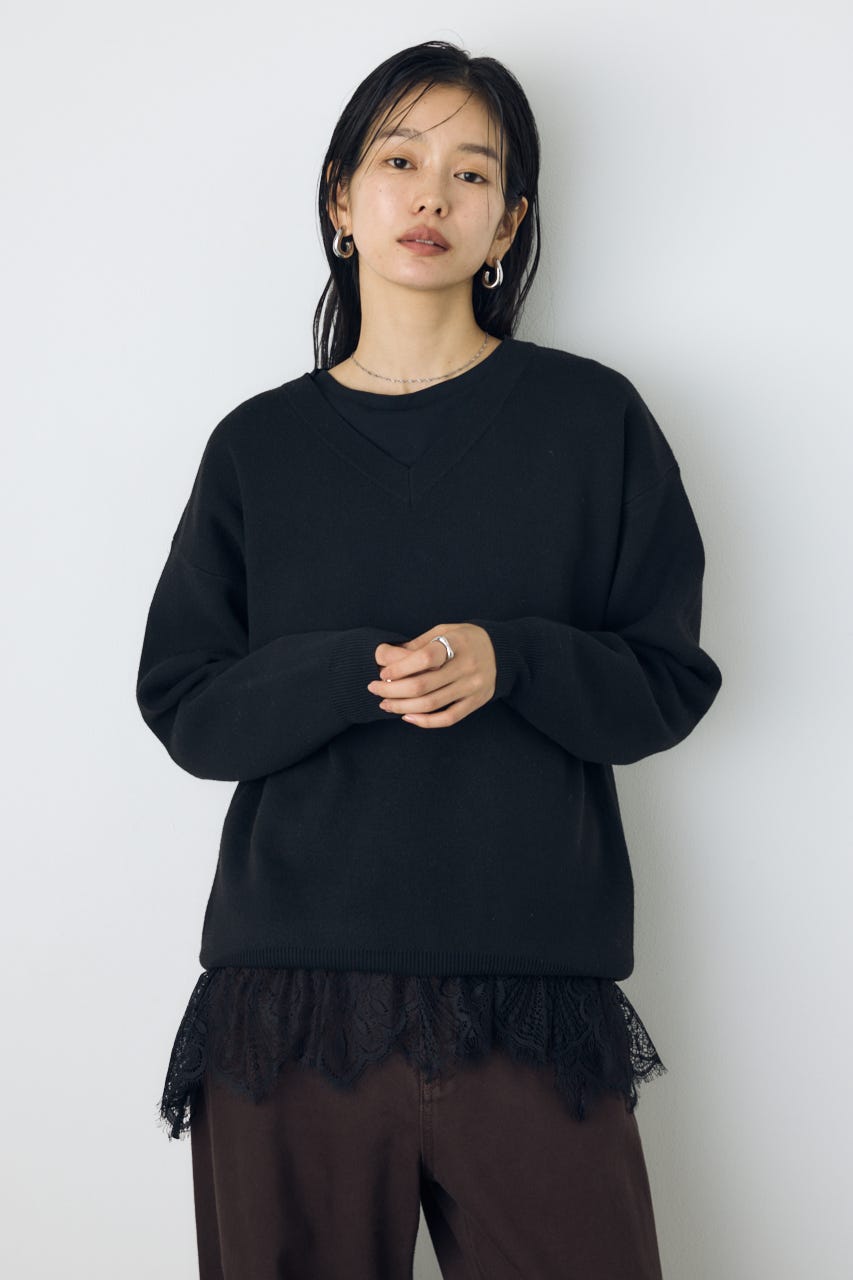 【AW先行アイテム】【着丈バリエ】格上げVネックニット BLK S