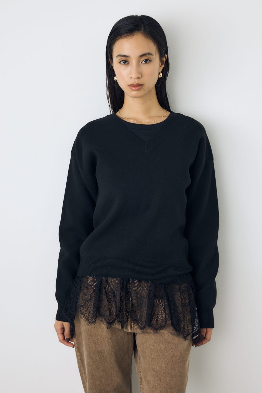 【AW先行アイテム】【着丈バリエ】格上げVネックニット BLK S