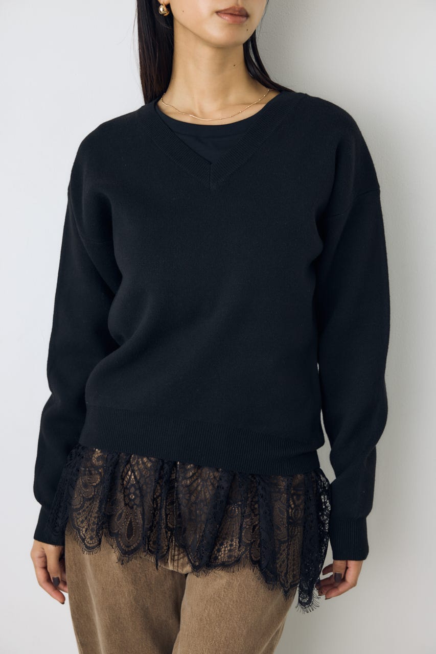 【AW先行アイテム】【着丈バリエ】格上げVネックニット BLK S