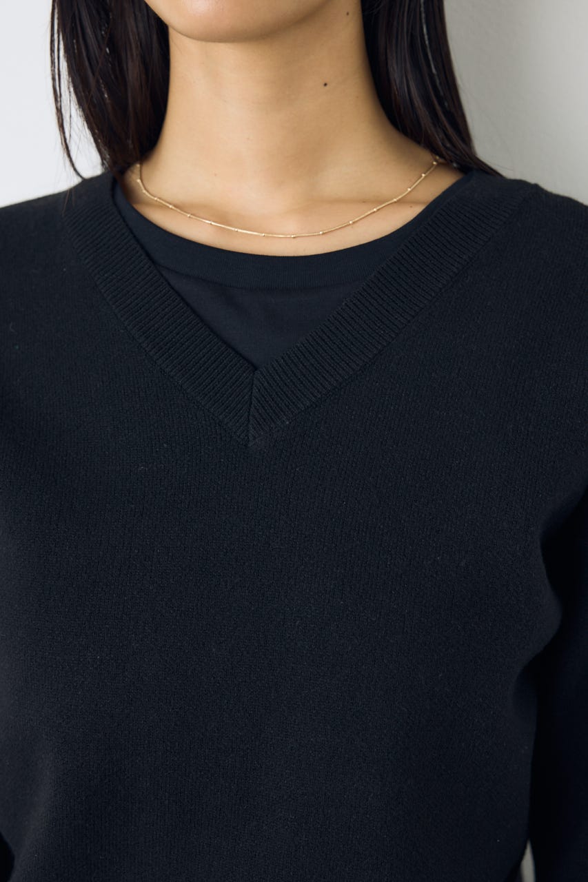 【AW先行アイテム】【着丈バリエ】格上げVネックニット BLK S