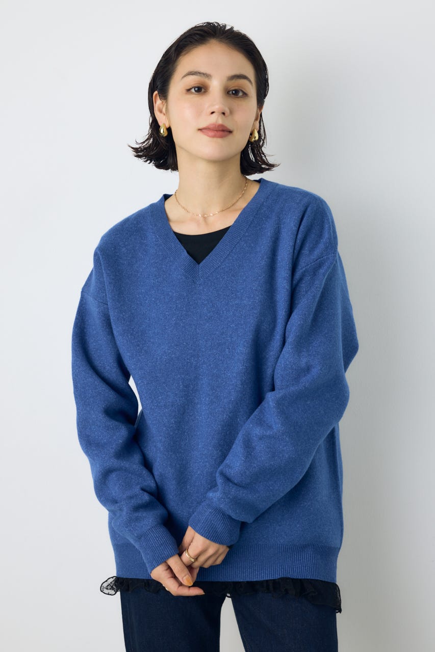 【AW先行アイテム】【着丈バリエ】格上げVネックニット BLU S
