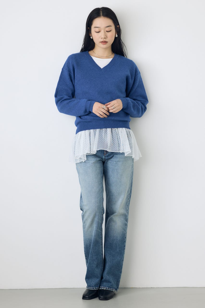 【AW先行アイテム】【着丈バリエ】格上げVネックニット BLU S