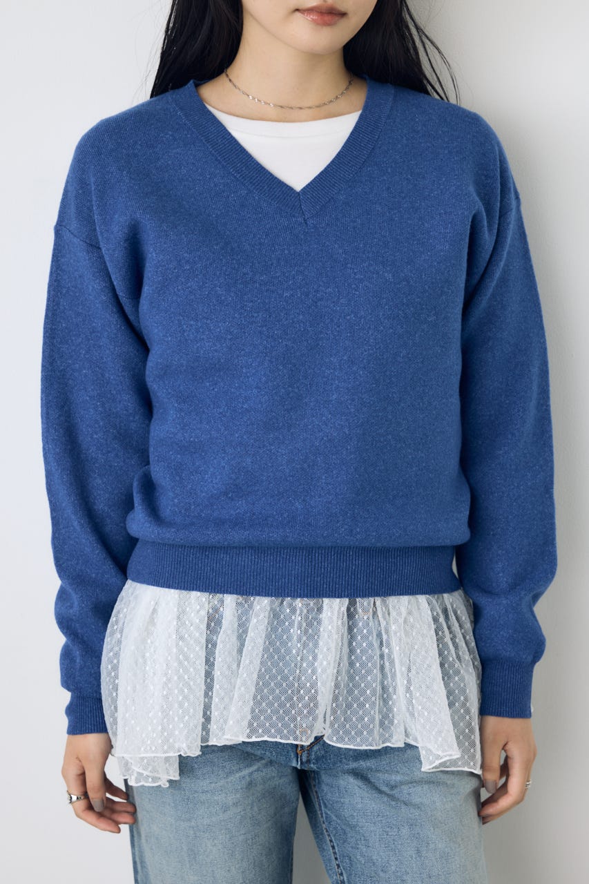 【AW先行アイテム】【着丈バリエ】格上げVネックニット BLU S