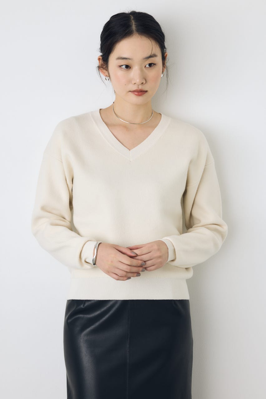 【AW先行アイテム】【着丈バリエ】格上げVネックニット O/WHT S
