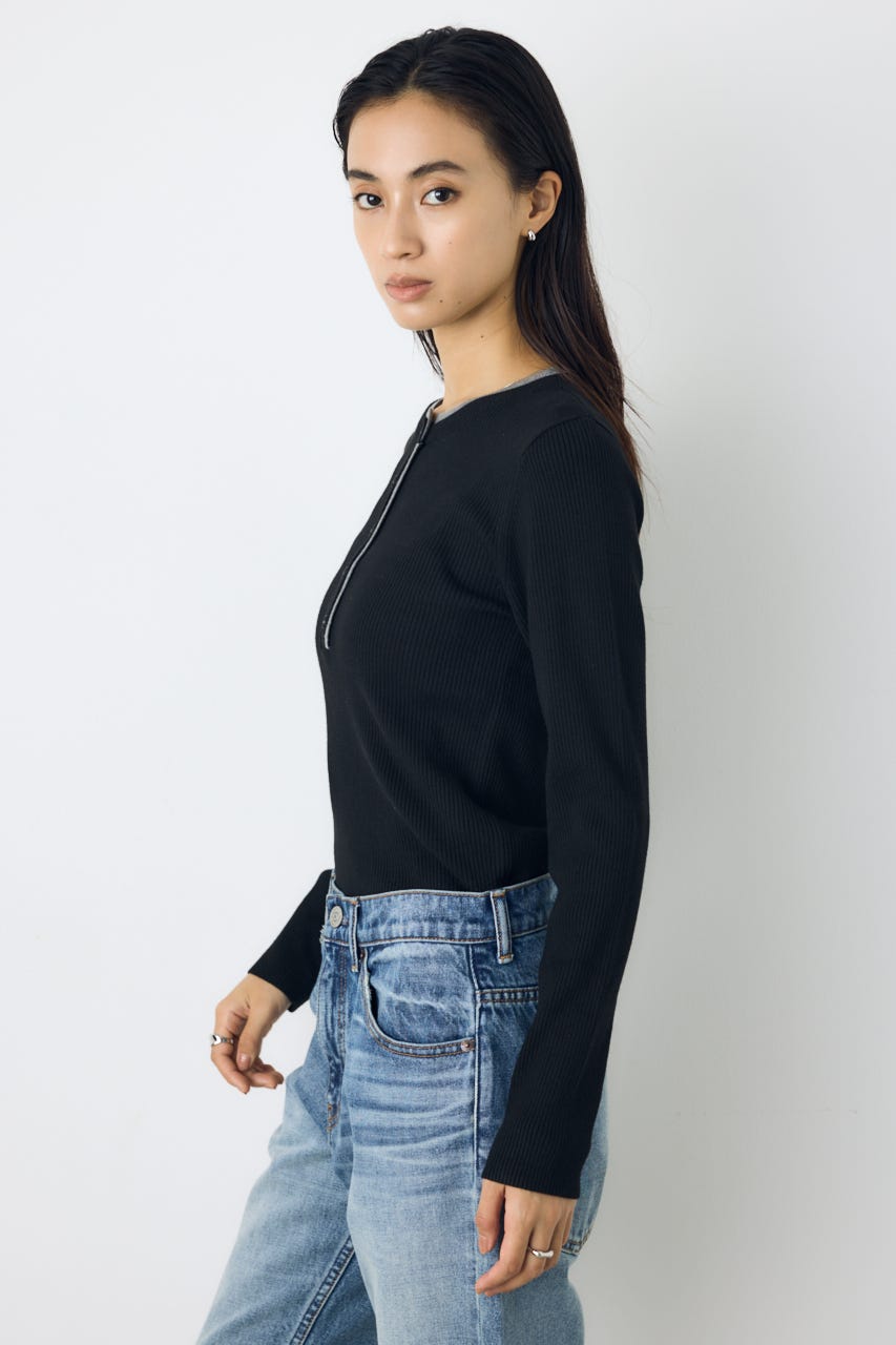 【AW先行アイテム】格上げ ヘンリーネックデザインニットトップス BLK FREE