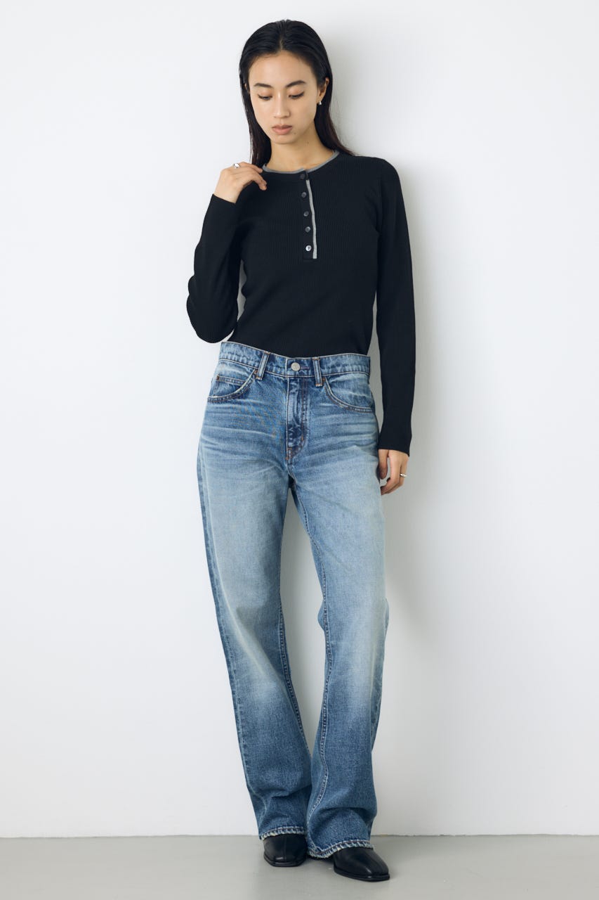【AW先行アイテム】格上げ ヘンリーネックデザインニットトップス BLK FREE