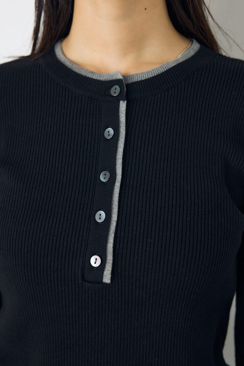 【AW先行アイテム】格上げ ヘンリーネックデザインニットトップス BLK FREE