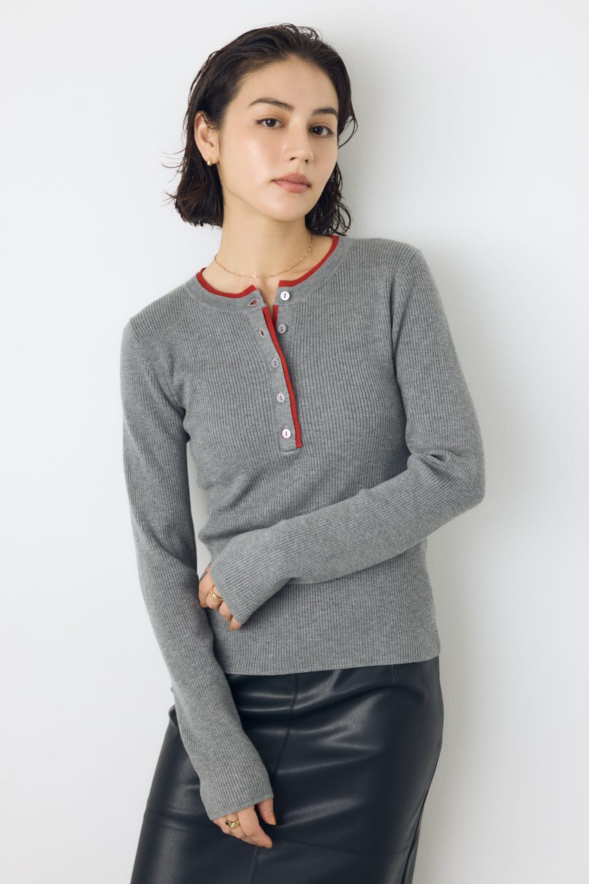 【AW先行アイテム】格上げ ヘンリーネックデザインニットトップス T.GRY FREE