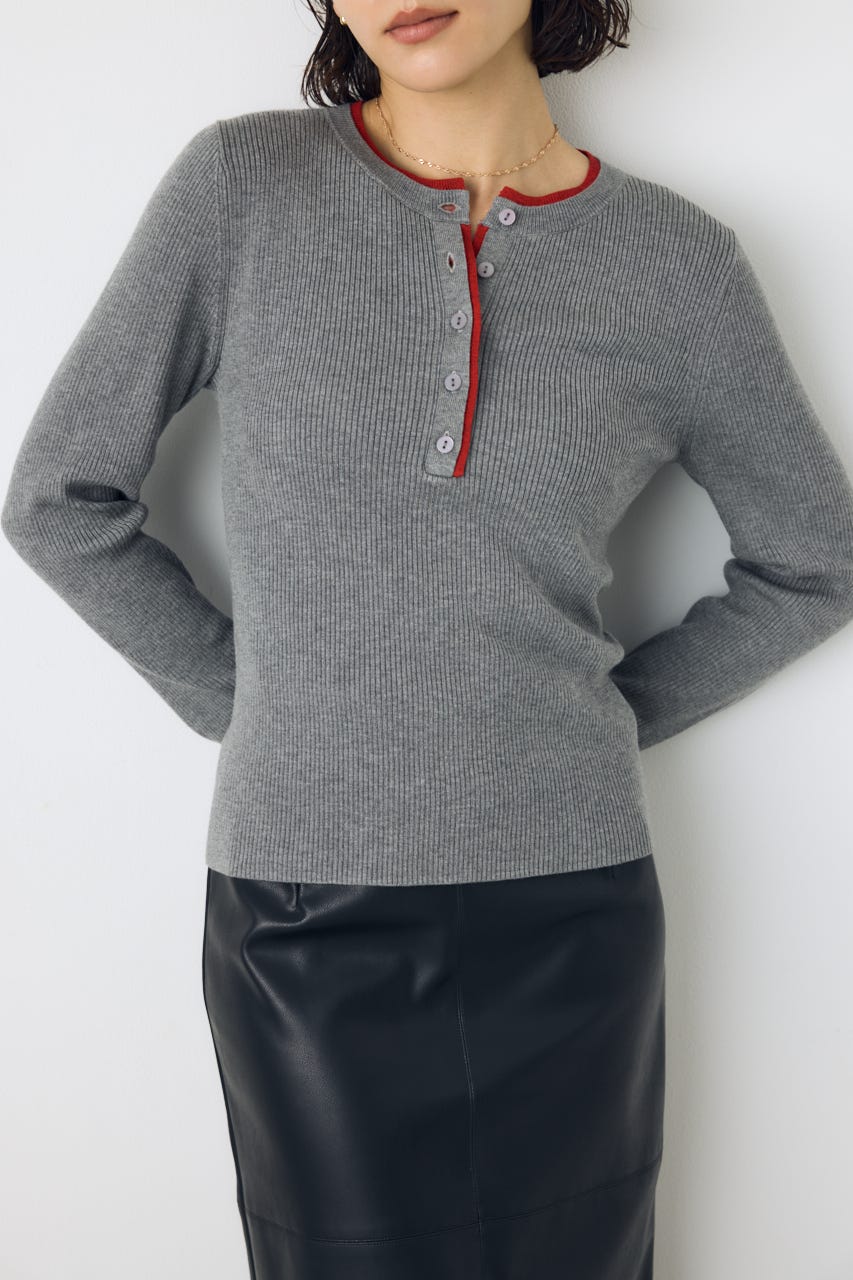 【AW先行アイテム】格上げ ヘンリーネックデザインニットトップス T.GRY FREE